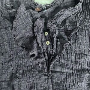 Free People One Brown Ruffle Top (XS/S): Boho/Romantic Cotton Blend